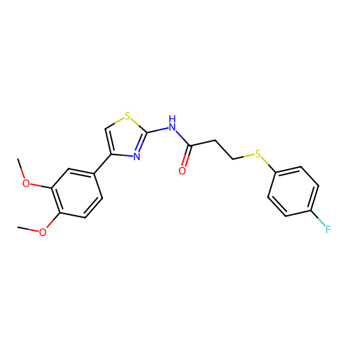 N-(4-(3,4-dimethoxyphenyl)thiazol-2-yl)-3-((4-fluorophenyl)thio)propanamide structure