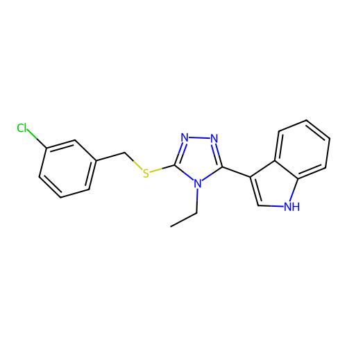 3-(5-((3-chlorobenzyl)thio)-4-ethyl-4H-1,2,4-triazol-3-yl)-1H-indole structure