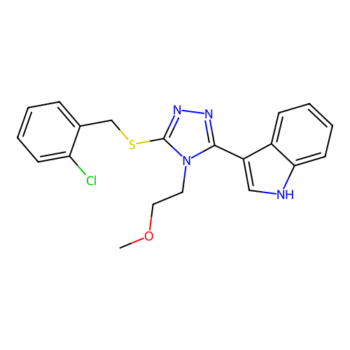 3-(5-((2-chlorobenzyl)thio)-4-(2-methoxyethyl)-4H-1,2,4-triazol-3-yl)-1H-indole structure