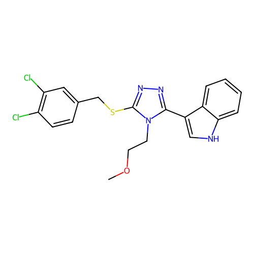 3-(5-((3,4-dichlorobenzyl)thio)-4-(2-methoxyethyl)-4H-1,2,4-triazol-3-yl)-1H-indole structure