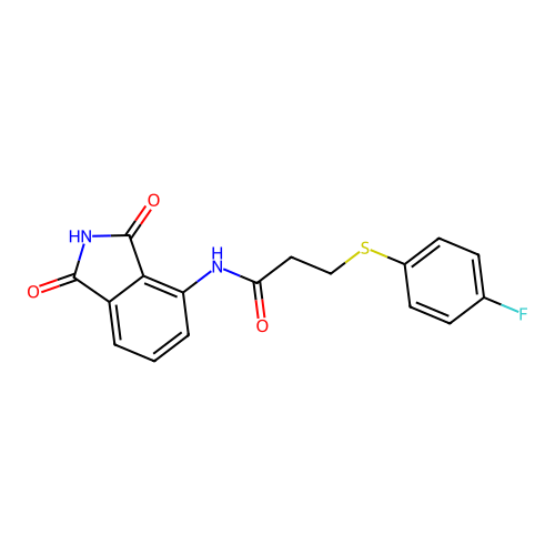 N-(1,3-dioxoisoindol-4-yl)-3-(4-fluorophenyl)sulfanylpropanamide structure