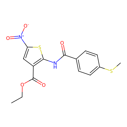 Ethyl 2-(4-(methylthio)benzamido)-5-nitrothiophene-3-carboxylate structure