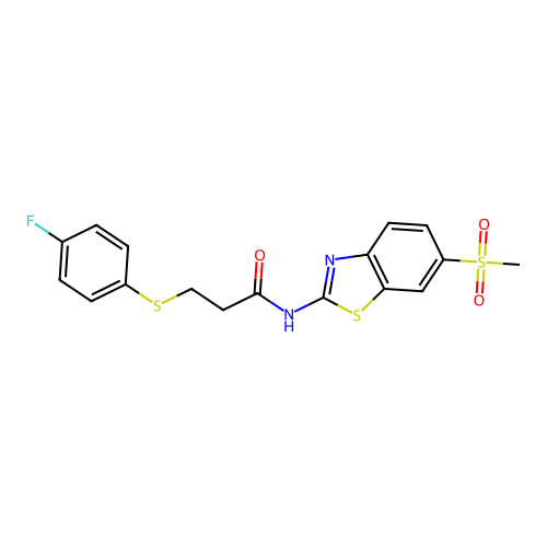 3-((4-fluorophenyl)thio)-N-(6-(methylsulfonyl)benzo[d]thiazol-2-yl)propanamide structure