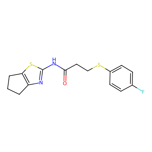 N-(5,6-dihydro-4H-cyclopenta[d]thiazol-2-yl)-3-((4-fluorophenyl)thio)propanamide structure