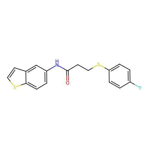 N-(benzo[b]thiophen-5-yl)-3-((4-fluorophenyl)thio)propanamide structure