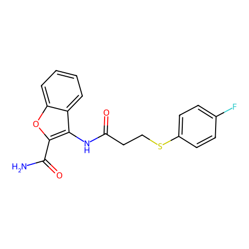 3-(3-((4-Fluorophenyl)thio)propanamido)benzofuran-2-carboxamide structure
