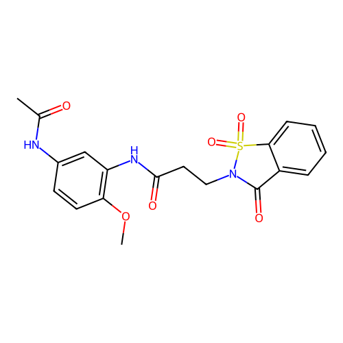N-(5-acetamido-2-methoxyphenyl)-3-(1,1-dioxido-3-oxobenzo[d]isothiazol-2(3H)-yl)propanamide structure