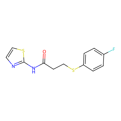 3-((4-fluorophenyl)thio)-N-(thiazol-2-yl)propanamide structure
