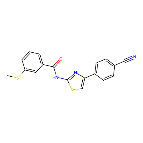 N-(4-(4-cyanophenyl)thiazol-2-yl)-3-(methylthio)benzamide structure