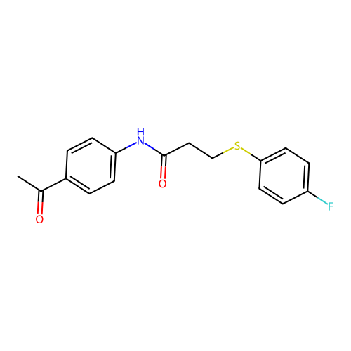 N-(4-acetylphenyl)-3-((4-fluorophenyl)thio)propanamide structure