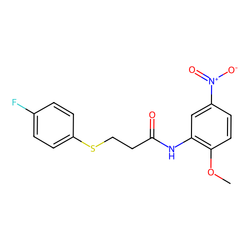 3-((4-fluorophenyl)thio)-N-(2-methoxy-5-nitrophenyl)propanamide structure
