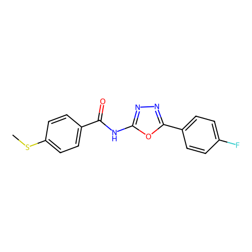 N-[5-(4-fluorophenyl)-1,3,4-oxadiazol-2-yl]-4-methylsulfanylbenzamide structure