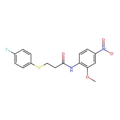 3-((4-fluorophenyl)thio)-N-(2-methoxy-4-nitrophenyl)propanamide structure