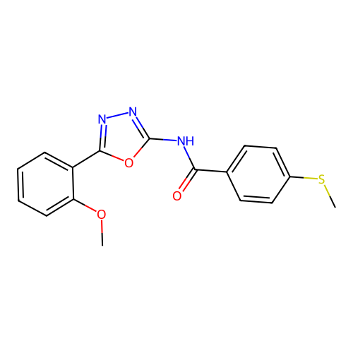 N-[5-(2-methoxyphenyl)-1,3,4-oxadiazol-2-yl]-4-methylsulfanylbenzamide structure