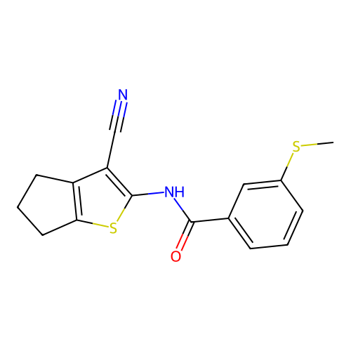N-(3-cyano-5,6-dihydro-4H-cyclopenta[b]thiophen-2-yl)-3-(methylthio)benzamide structure