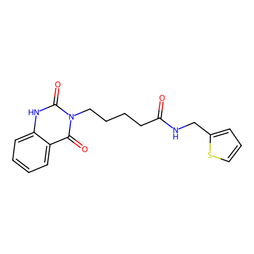 5-(2,4-dioxo-1H-quinazolin-3-yl)-N-(thiophen-2-ylmethyl)pentanamide structure