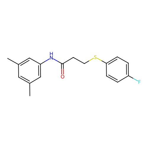 N-(3,5-dimethylphenyl)-3-((4-fluorophenyl)thio)propanamide structure