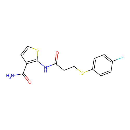 2-(3-((4-Fluorophenyl)thio)propanamido)thiophene-3-carboxamide structure