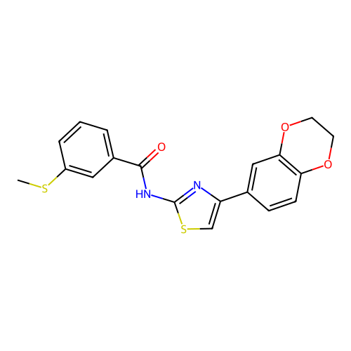 N-(4-(2,3-dihydrobenzo[b][1,4]dioxin-6-yl)thiazol-2-yl)-3-(methylthio)benzamide structure