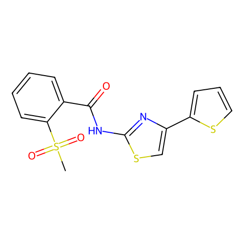 2-(methylsulfonyl)-N-(4-(thiophen-2-yl)thiazol-2-yl)benzamide structure