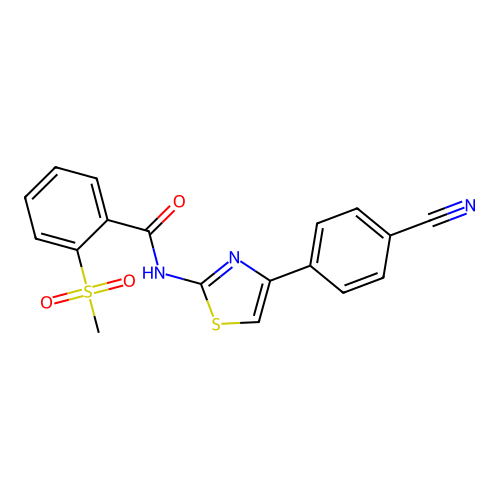 N-(4-(4-cyanophenyl)thiazol-2-yl)-2-(methylsulfonyl)benzamide structure