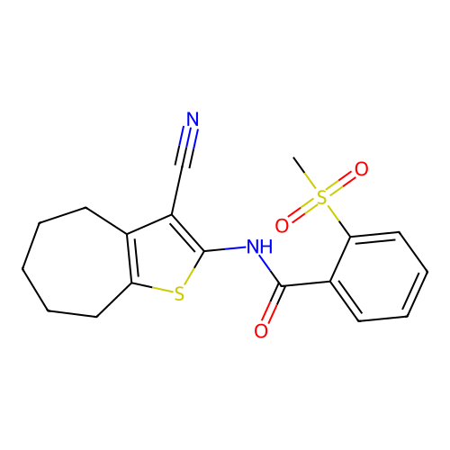 N-{3-cyano-4H,5H,6H,7H,8H-cyclohepta[b]thiophen-2-yl}-2-methanesulfonylbenzamide structure