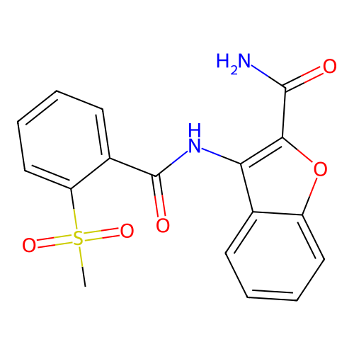 3-(2-(Methylsulfonyl)benzamido)benzofuran-2-carboxamide structure