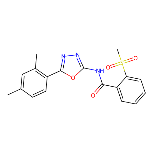N-[5-(2,4-dimethylphenyl)-1,3,4-oxadiazol-2-yl]-2-methylsulfonylbenzamide structure