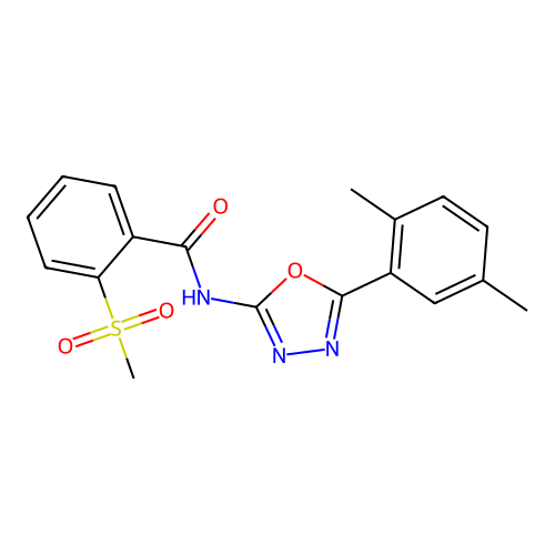 N-[5-(2,5-dimethylphenyl)-1,3,4-oxadiazol-2-yl]-2-methylsulfonylbenzamide structure