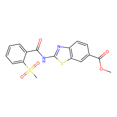 Methyl 2-(2-(methylsulfonyl)benzamido)benzo[d]thiazole-6-carboxylate structure