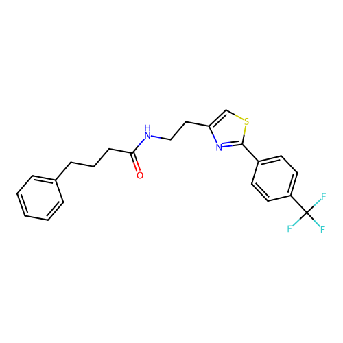4-phenyl-N-(2-(2-(4-(trifluoromethyl)phenyl)thiazol-4-yl)ethyl)butanamide structure