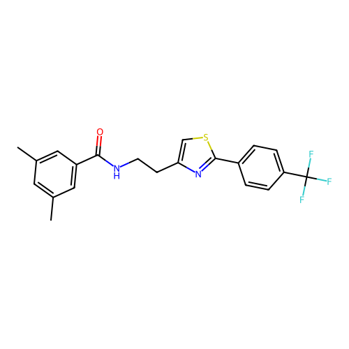 3,5-dimethyl-N-(2-{2-[4-(trifluoromethyl)phenyl]-1,3-thiazol-4-yl}ethyl)benzamide structure