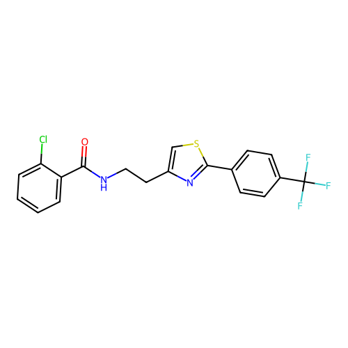 2-chloro-N-(2-{2-[4-(trifluoromethyl)phenyl]-1,3-thiazol-4-yl}ethyl)benzamide structure