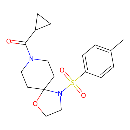 Cyclopropyl(4-tosyl-1-oxa-4,8-diazaspiro[4.5]decan-8-yl)methanone structure