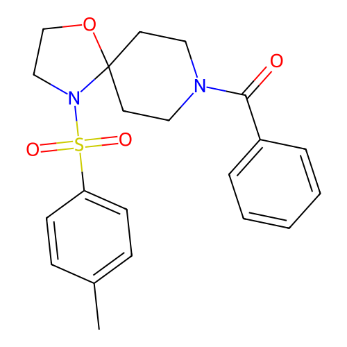 Phenyl(4-tosyl-1-oxa-4,8-diazaspiro[4.5]decan-8-yl)methanone structure
