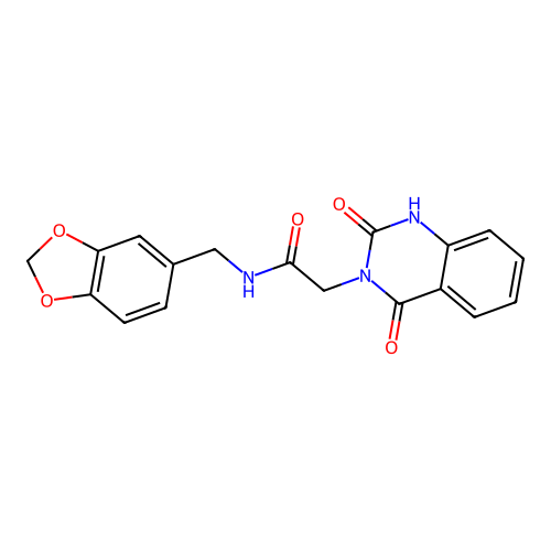 N-(1,3-benzodioxol-5-ylmethyl)-2-(2,4-dioxo-1H-quinazolin-3-yl)acetamide structure