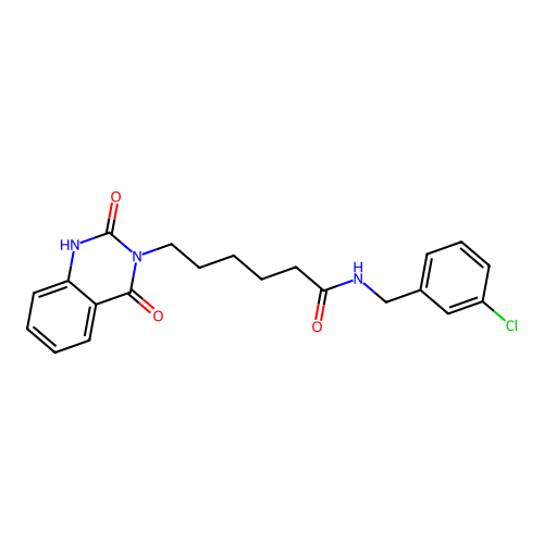 N-[(3-chlorophenyl)methyl]-6-(2,4-dioxo-1H-quinazolin-3-yl)hexanamide structure