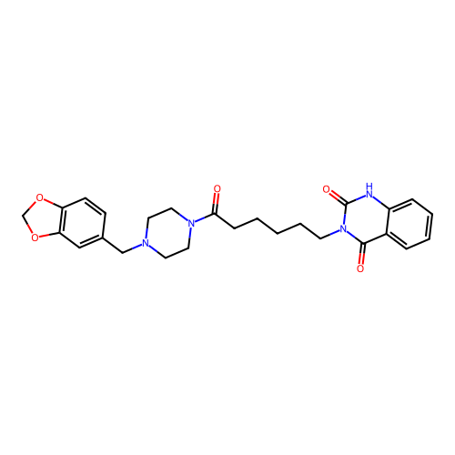 3-(6-{4-[(2H-1,3-benzodioxol-5-yl)methyl]piperazin-1-yl}-6-oxohexyl)-1,2,3,4-tetrahydroquinazoline-2,4-dione structure