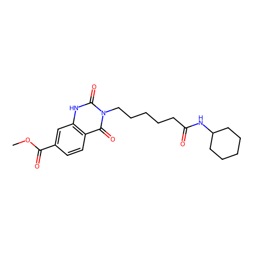 methyl 3-[6-(cyclohexylamino)-6-oxohexyl]-2,4-dioxo-1H-quinazoline-7-carboxylate structure
