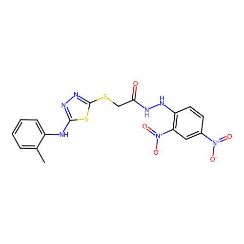 Acetic acid, ((5-((2-methylphenyl)amino)-1,3,4-thiadiazol-2-yl)thio)-, 2-(2,4-dinitrophenyl) hydrazide structure