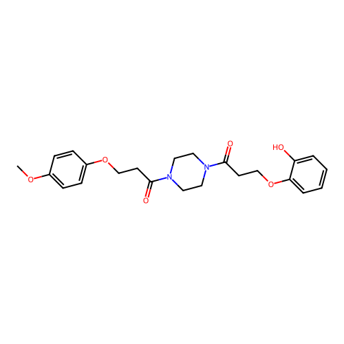 1-[4-[3-(2-hydroxyphenoxy)propanoyl]piperazin-1-yl]-3-(4-methoxyphenoxy)propan-1-one structure