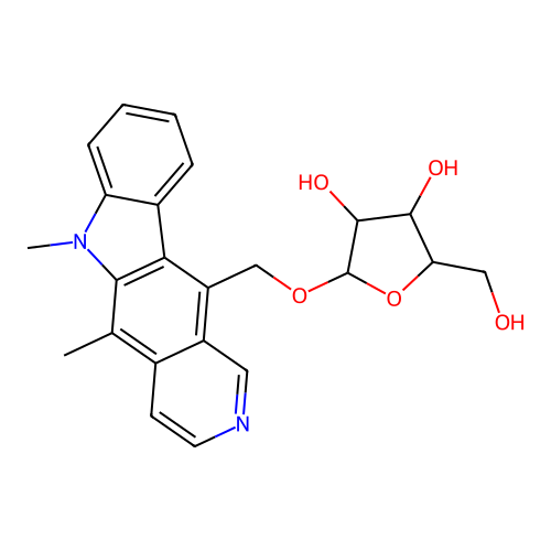 2-[(5,6-dimethylpyrido[4,3-b]carbazol-11-yl)methoxy]-5-(hydroxymethyl)oxolane-3,4-diol structure