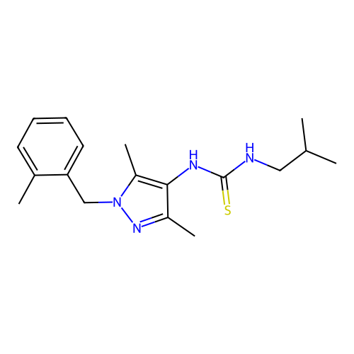 1-[3,5-dimethyl-1-[(2-methylphenyl)methyl]pyrazol-4-yl]-3-(2-methylpropyl)thiourea structure