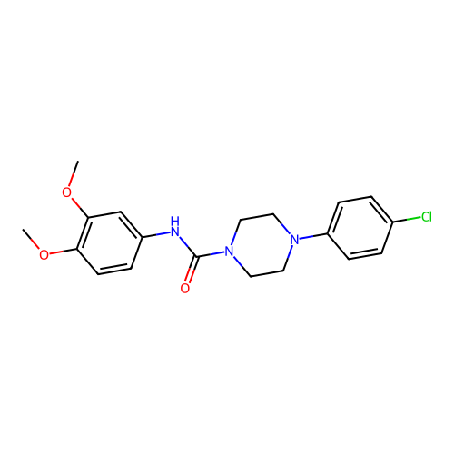 4-(4-chlorophenyl)-N-(3,4-dimethoxyphenyl)piperazine-1-carboxamide structure