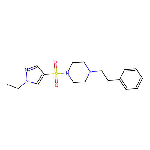1-[(1-ethyl-1H-pyrazol-4-yl)sulfonyl]-4-(2-phenylethyl)piperazine structure
