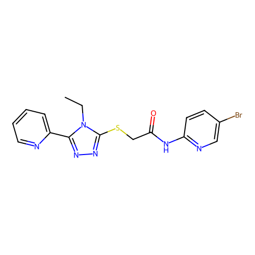 N-(5-bromopyridin-2-yl)-2-[(4-ethyl-5-pyridin-2-yl-1,2,4-triazol-3-yl)sulfanyl]acetamide structure