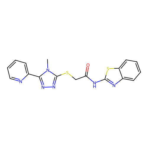 N-(1,3-benzothiazol-2-yl)-2-[(4-methyl-5-pyridin-2-yl-1,2,4-triazol-3-yl)sulfanyl]acetamide structure