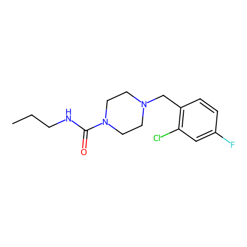 4-[(2-chloro-4-fluorophenyl)methyl]-N-propylpiperazine-1-carboxamide structure