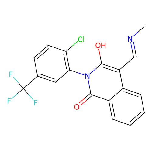 2-[2-chloro-5-(trifluoromethyl)phenyl]-4-(methylaminomethylidene)isoquinoline-1,3-dione structure