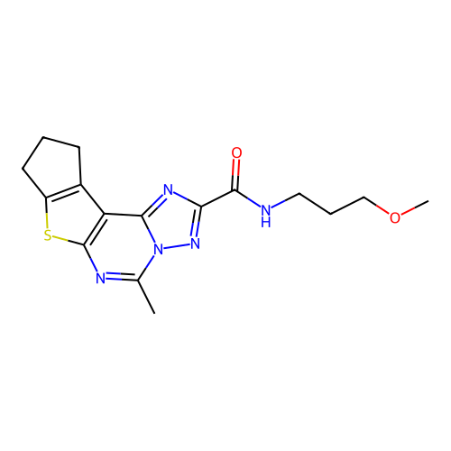 N-(3-methoxypropyl)-5-methyl-9,10-dihydro-8H-cyclopenta[4,5]thieno[3,2-e][1,2,4]triazolo[1,5-c]pyrimidine-2-carboxamide structure